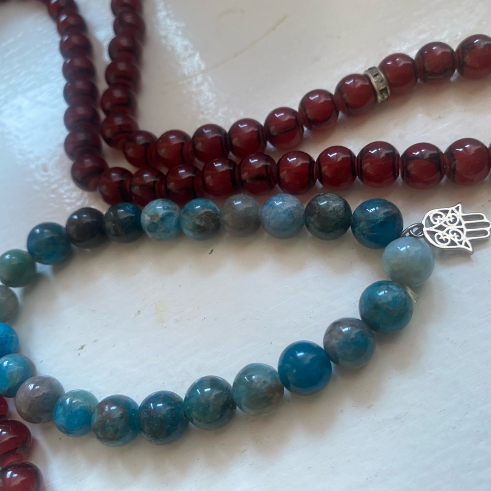 BOHO BLUE TEAL GREY BEAD SYMBOLIC “LUCKY” & “SAFETY” Bracelet UNISEX $ FIRM